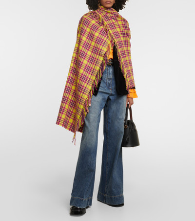 Etro Checked fringed virgin wool scarf outlook