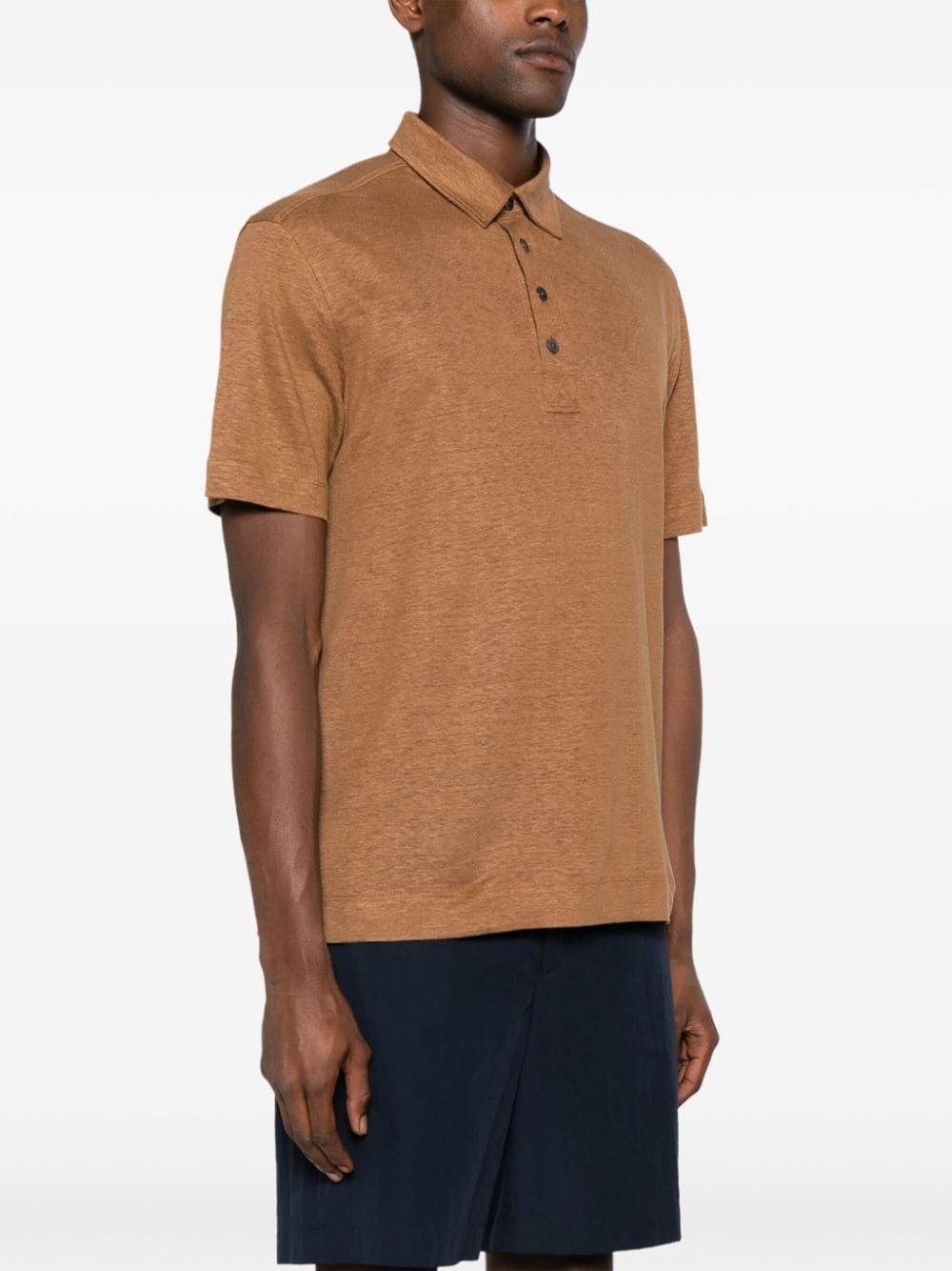 short-sleeve linen polo shirt - 3