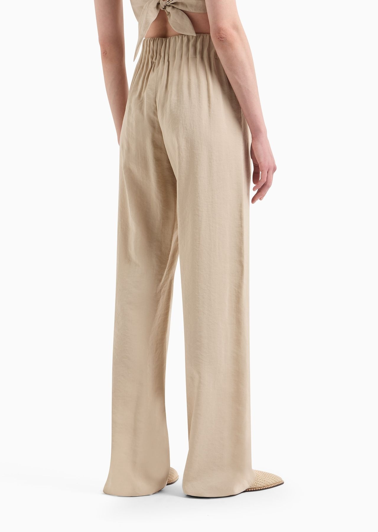 Flowing, washed matte modal trousers with gathered waist - 3