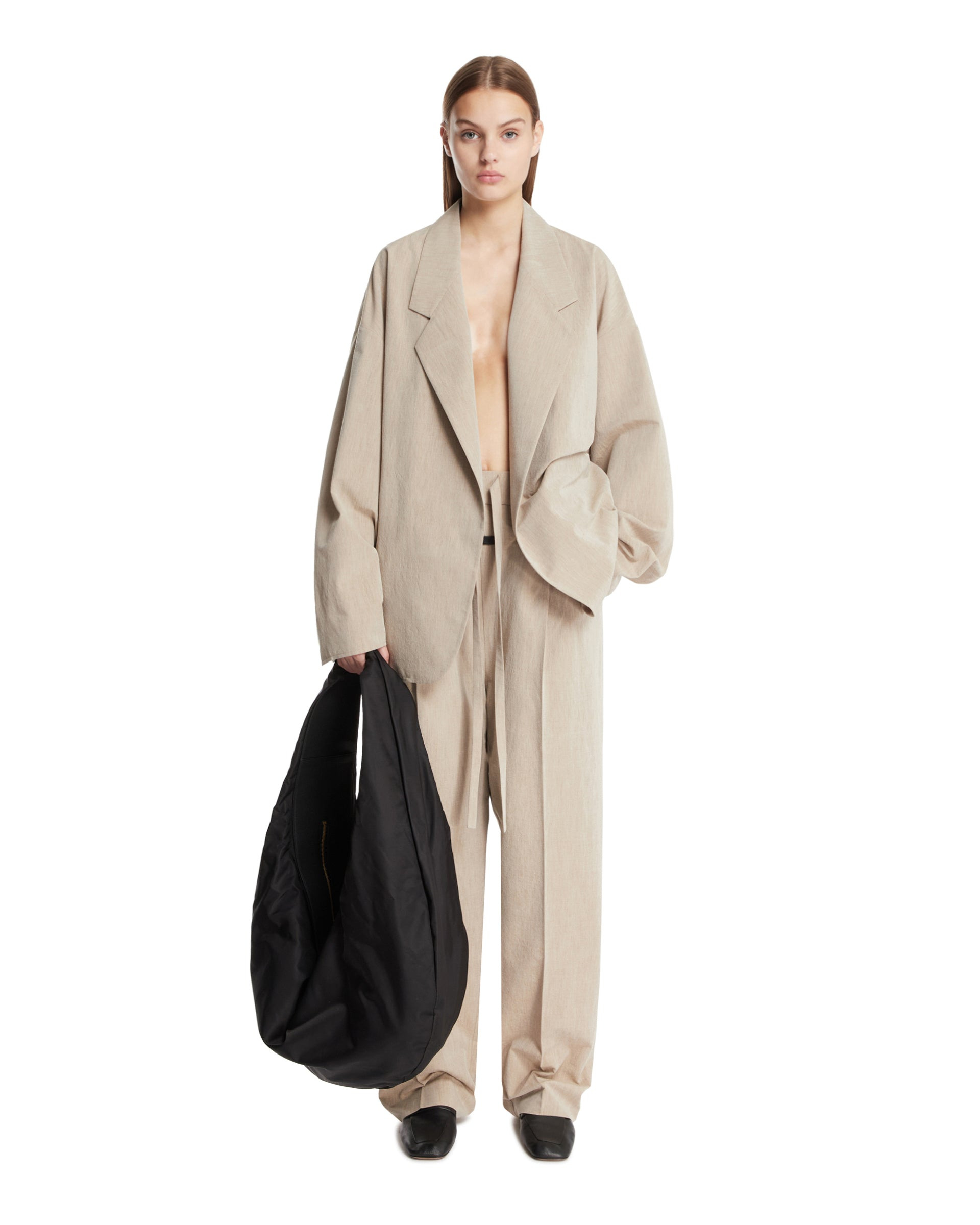 Beige Wool and Cotton Drawstring Pants - 2