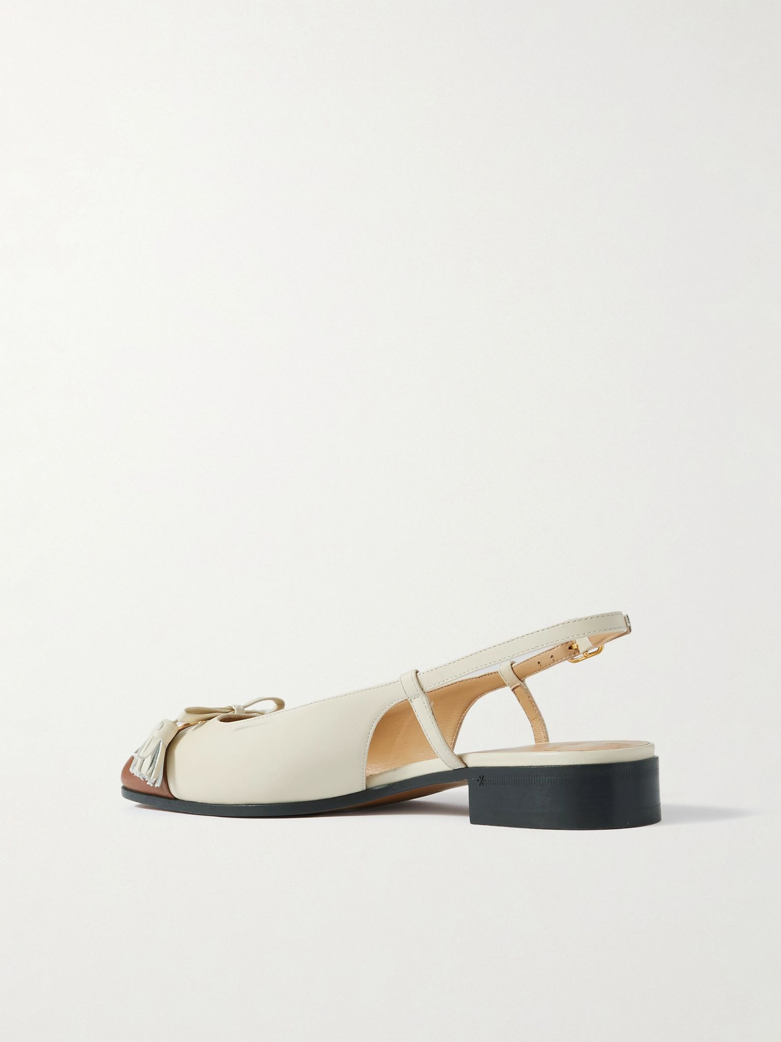 Logo-embellished tasseled leather slingback ballet flats Off-white - 3