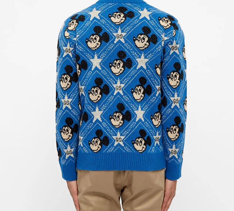 Gucci x Disney Mickey Mouse Pattern Crewneck Sweater For Men Blue 601563-XKA57-4318 - 4