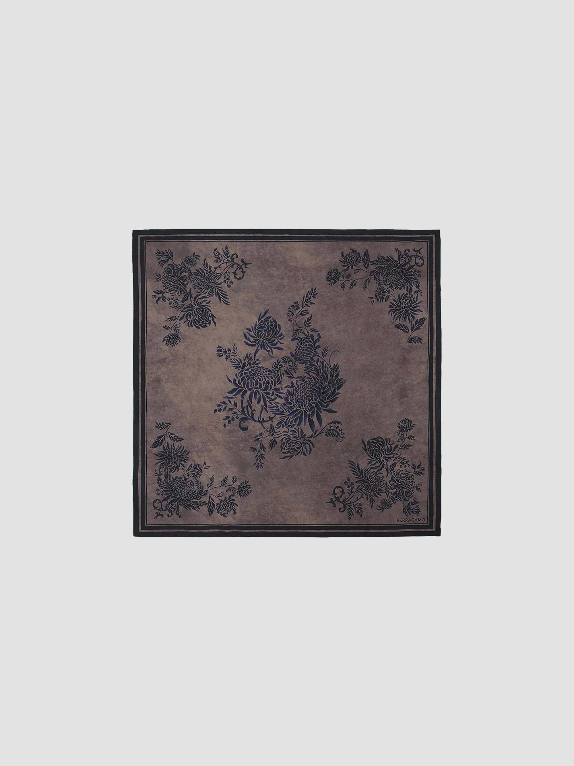 Women's Floral Silk Scarf - New Navy - 1