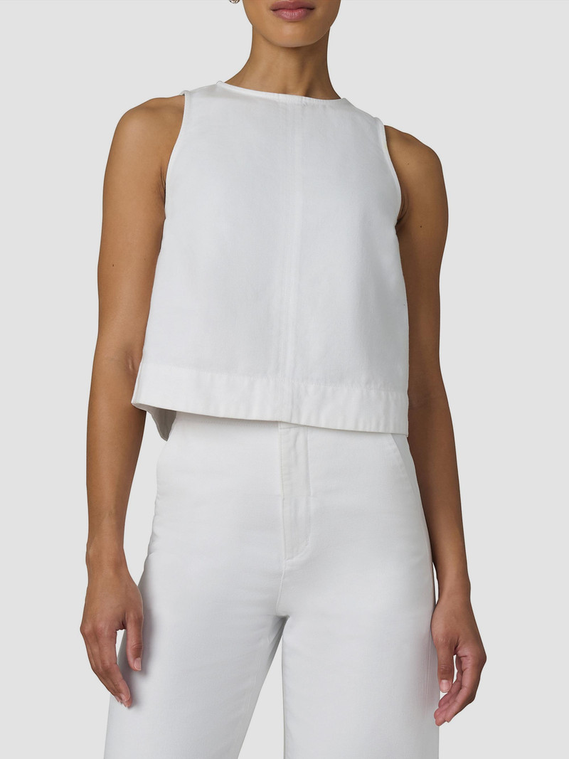 Women's Cotton Denim Sleeveless Top - White 3