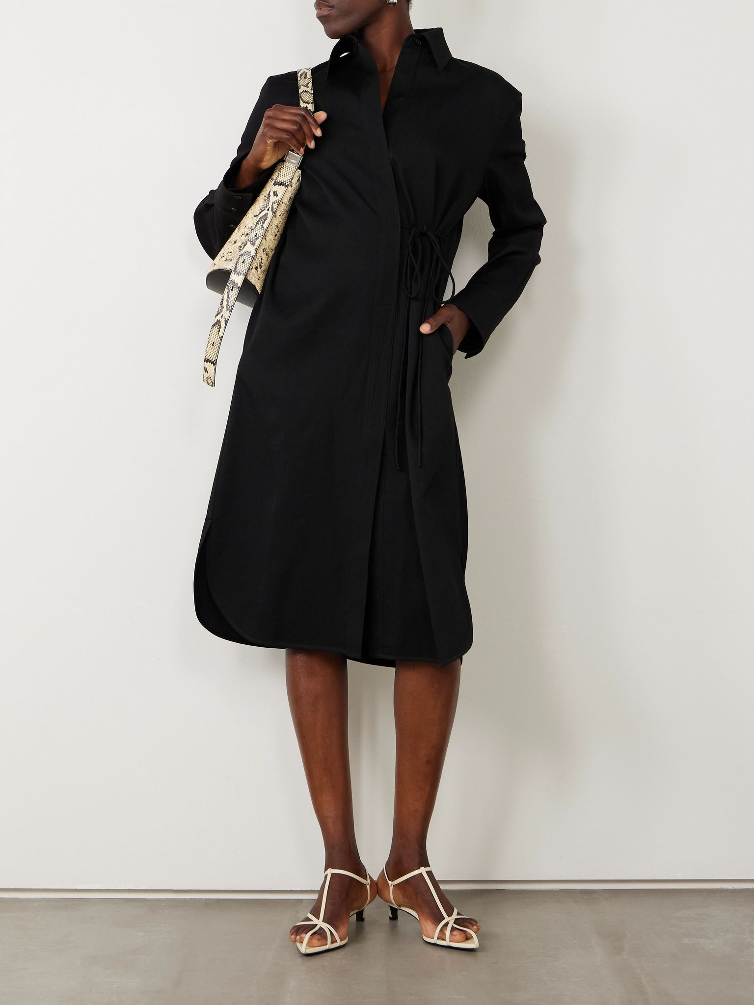 Wool-gabardine midi shirt dress Black - 2