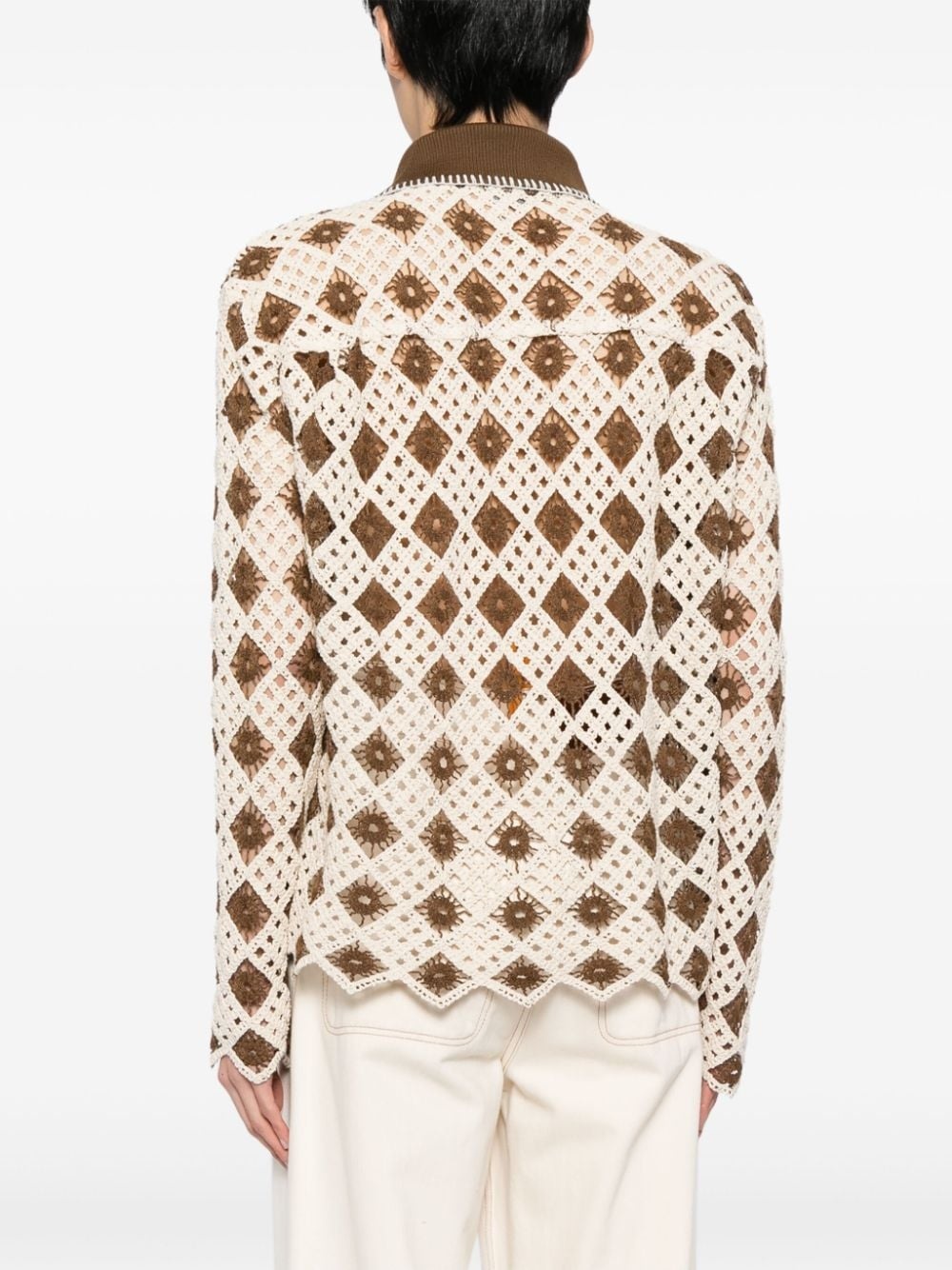 crochet-knit cotton-blend cardigan - 4
