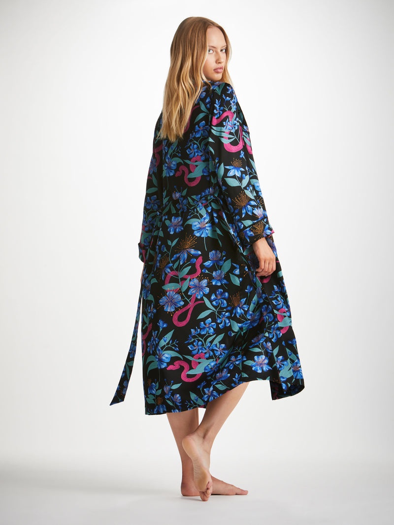 Women's Long Dressing Gown Brindisi 101 Silk Satin Black - 4