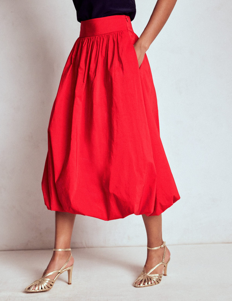 Bubble Hem Midi Skirt-Poppy Red 3