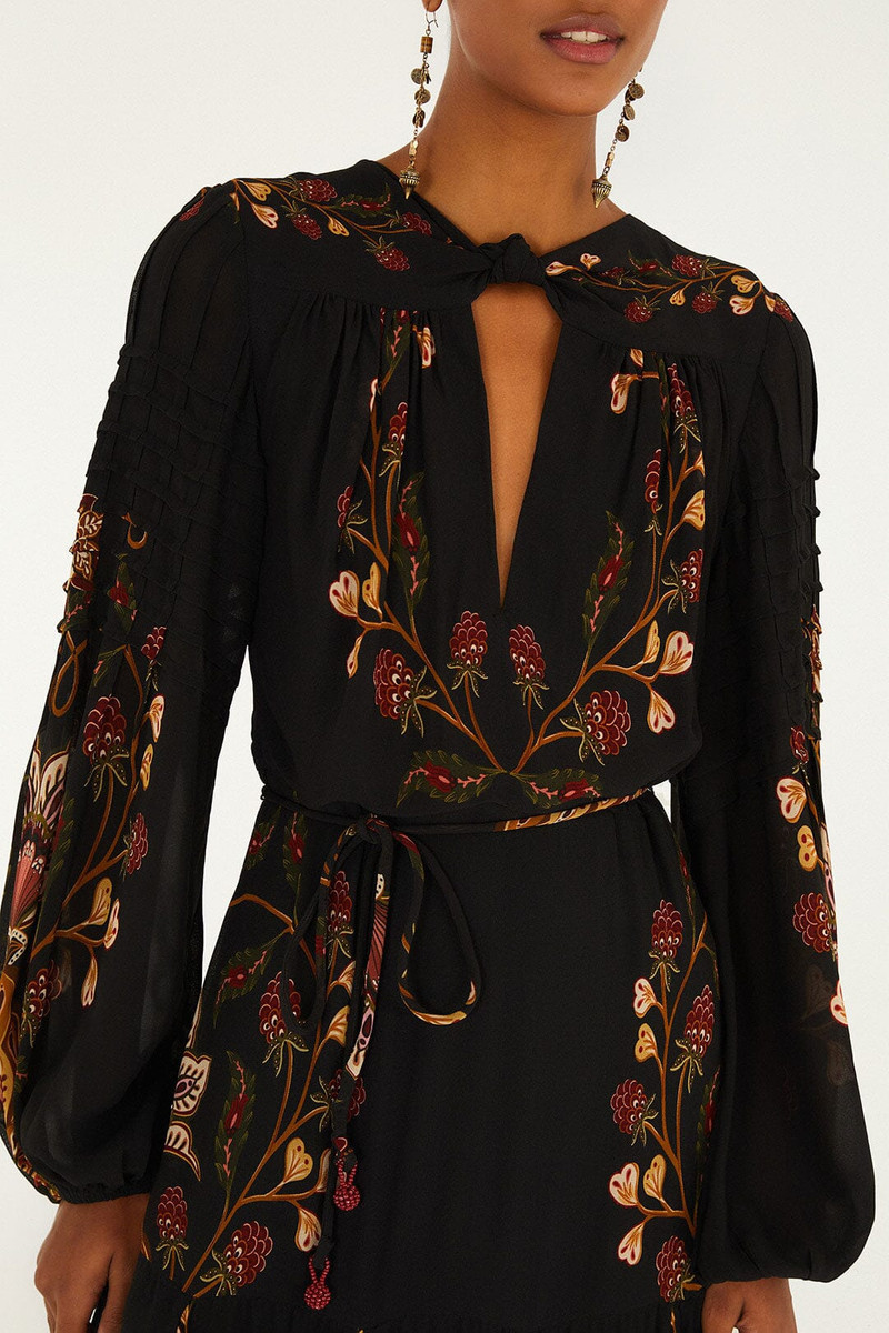 Black Berry Garden Long Sleeve Pleated Maxi Dress 3