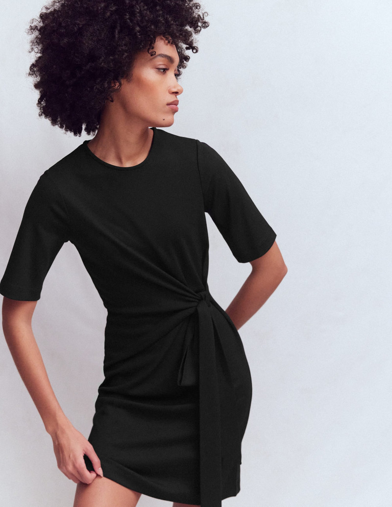 Zinnia Tie Jersey Short Dress-Black 6