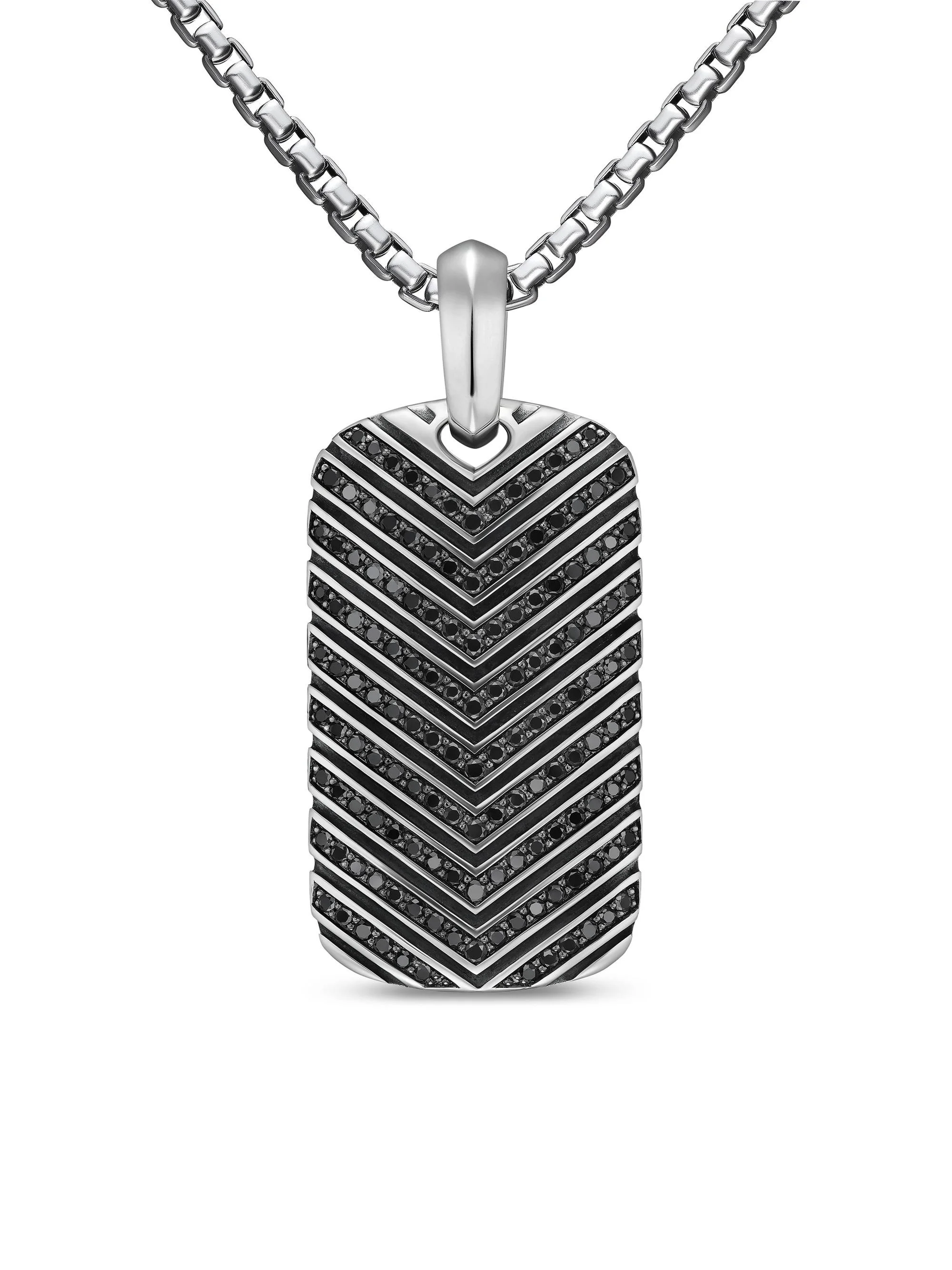 Men's Chevron Tag in Sterling Silver - Black Diamond - 1