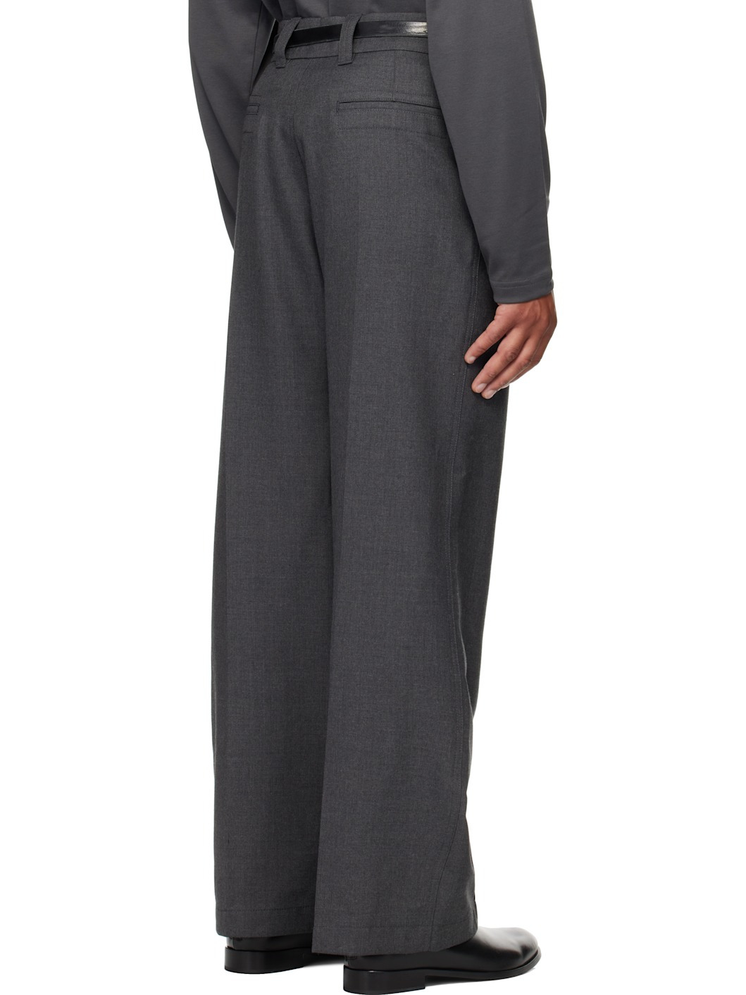 Gray Straight Tailored Trousers - 3