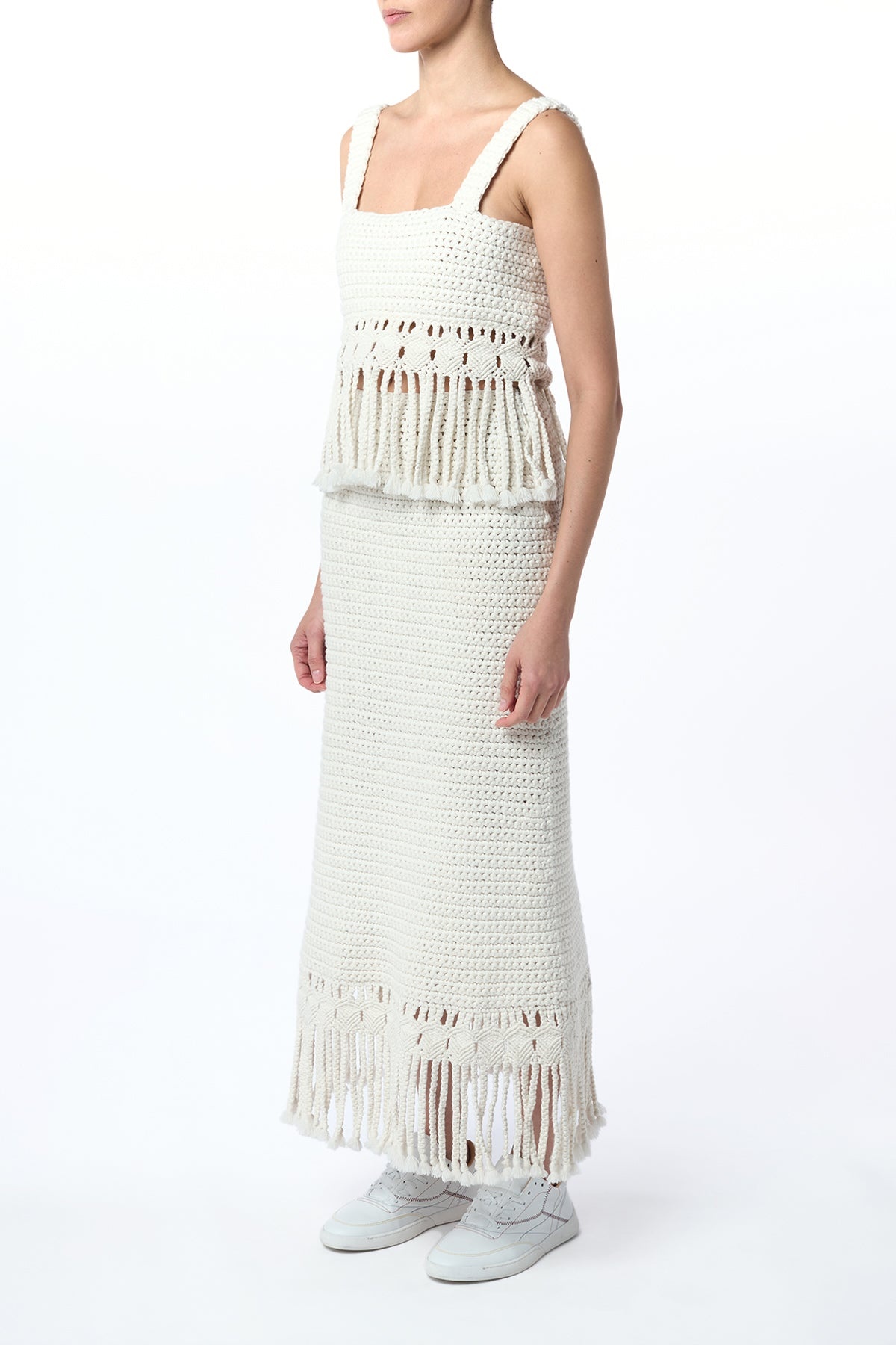 Macha Fringe Crochet Maxi Skirt in Ivory Cashmere - 4