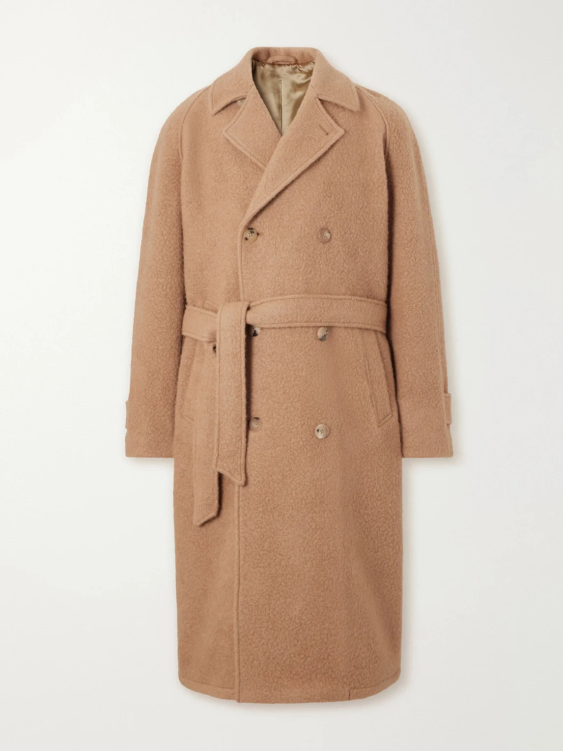 Belted Double-Breasted Brushed Wool and Camel Hair-Blend Coat - 1