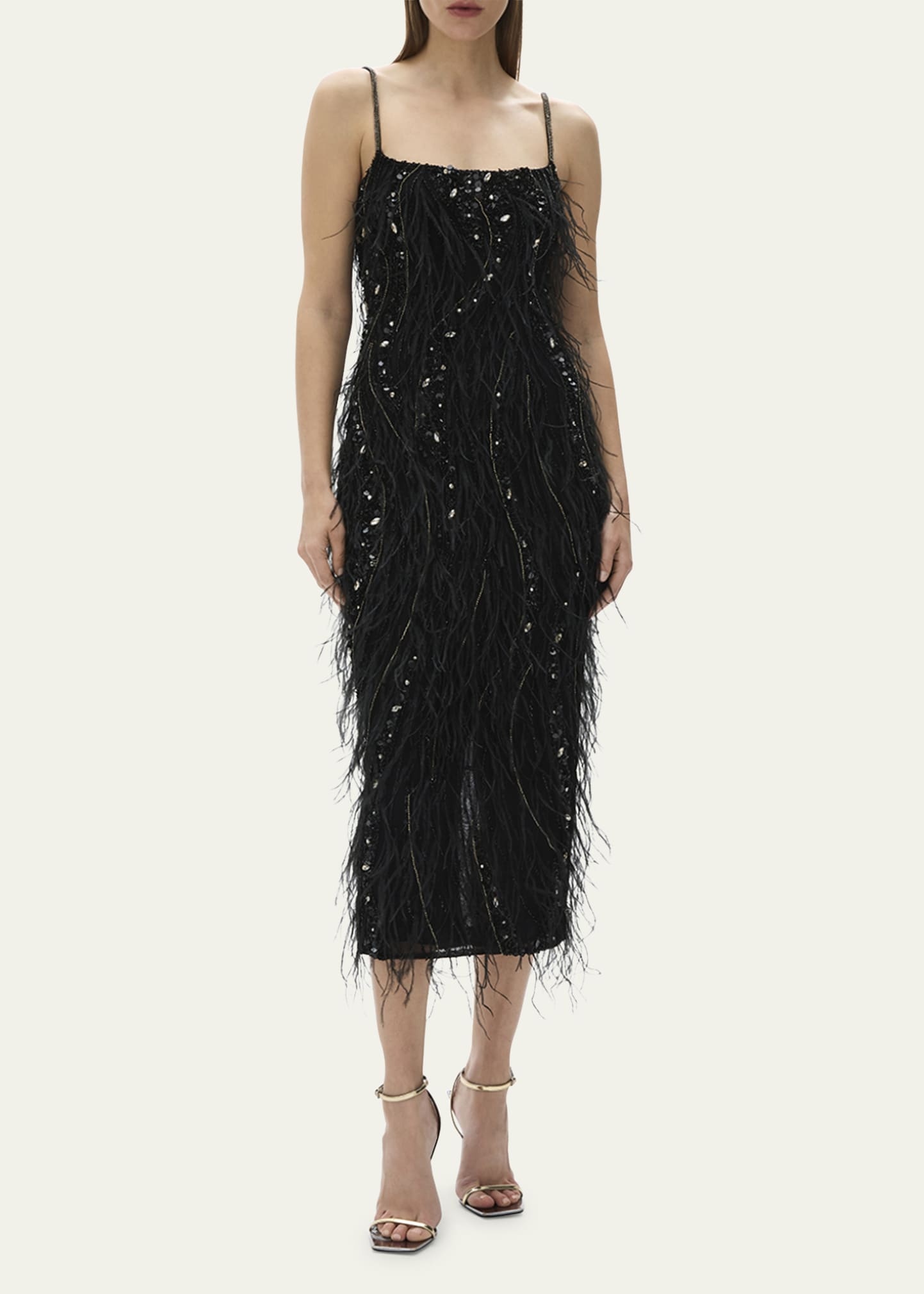 Cynthia Sequined Midi Feathered Dress - 2