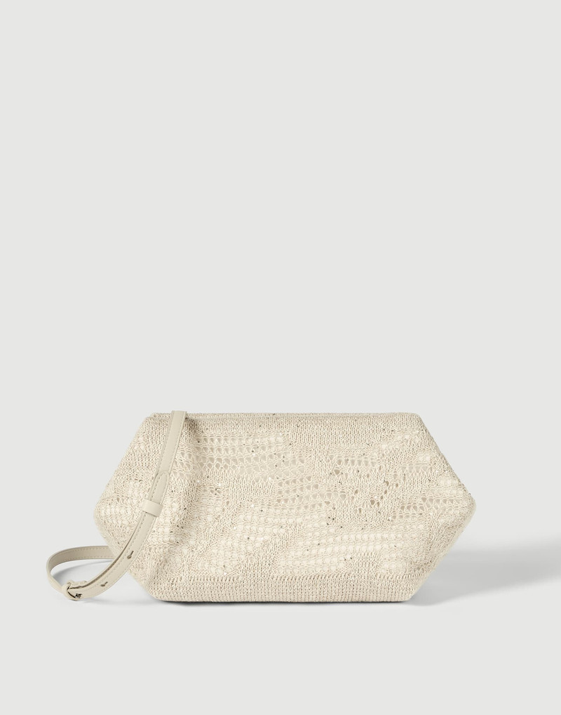 Dazzling water lillies knit pouch bag in linen and cotton 1