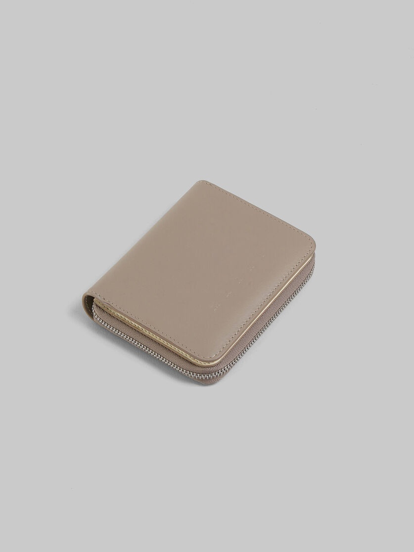 TAUPE LEATHER ZIP-AROUND COMPACT WALLET WITH RAISED MARNI LOGO - 5
