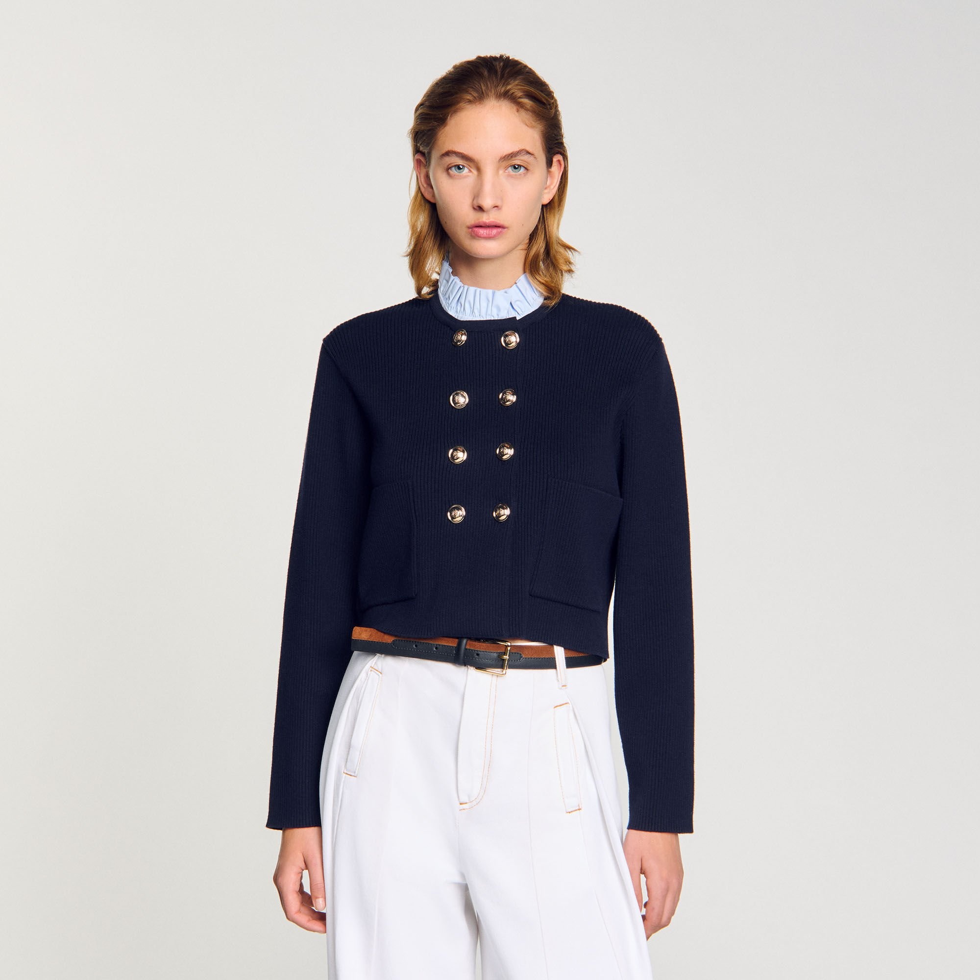 CARDIGAN WITH REMOVABLE RUFFLED COLLAR - 4
