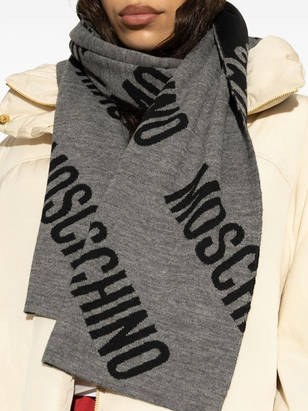 logo-pattern wool scarf - 2