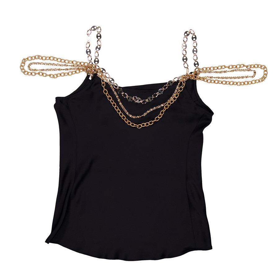 Rabanne Ladies Black Top Embellished With "Eight" Signature Chain - 6
