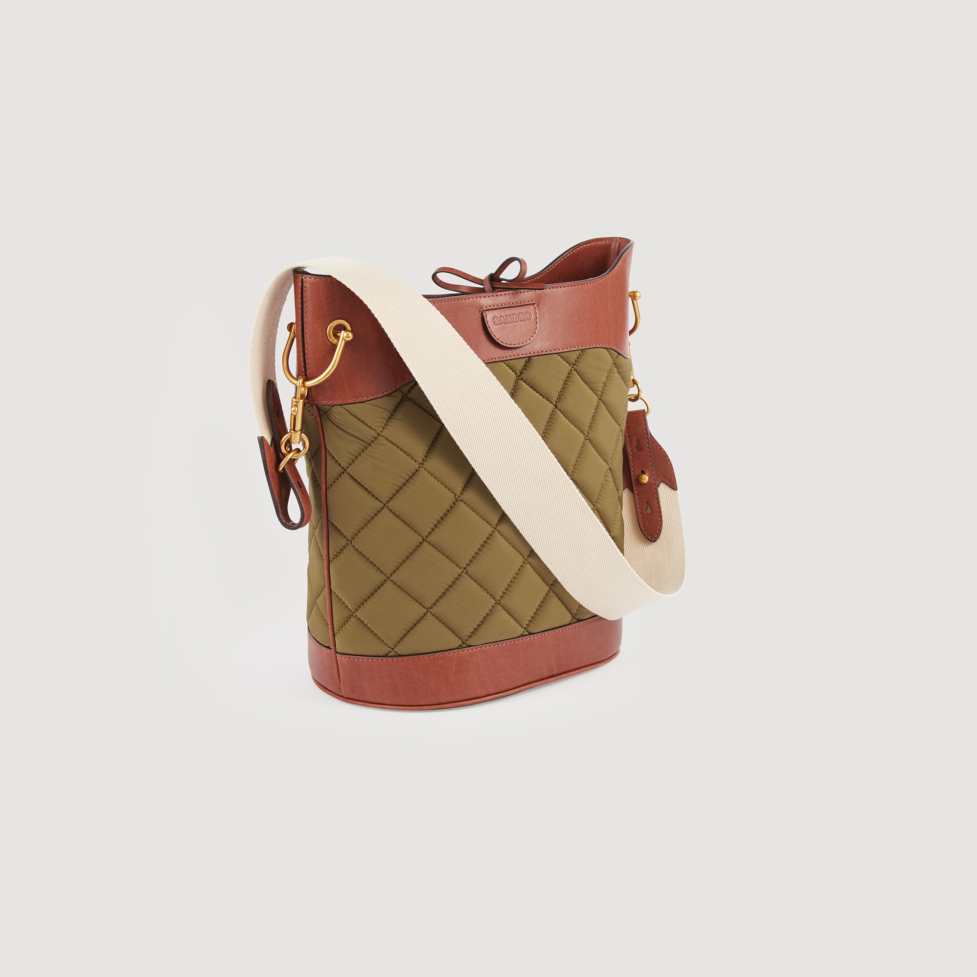 Leather and quilted fabric bucket bag - 3