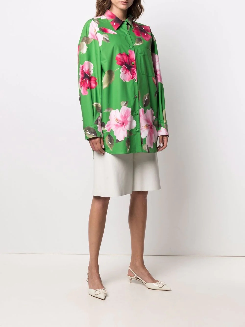 flower-print peacoat - 3