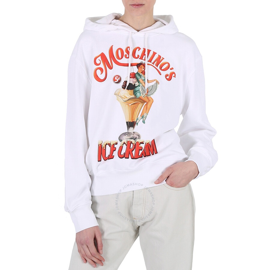 Moschino White Ice Logo Print Cotton Hoodie - 3