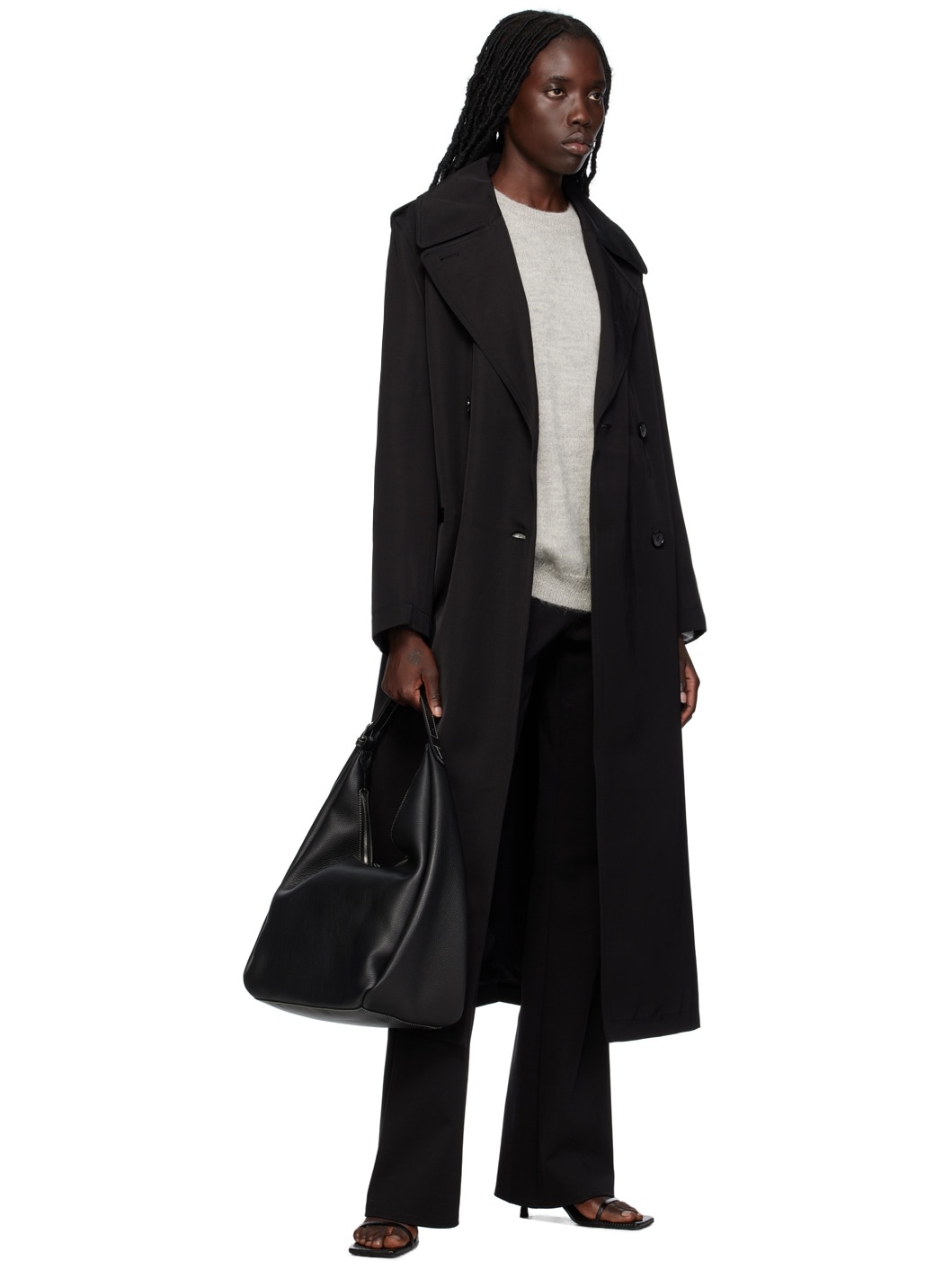 Black Fluid Trench Coat - 4