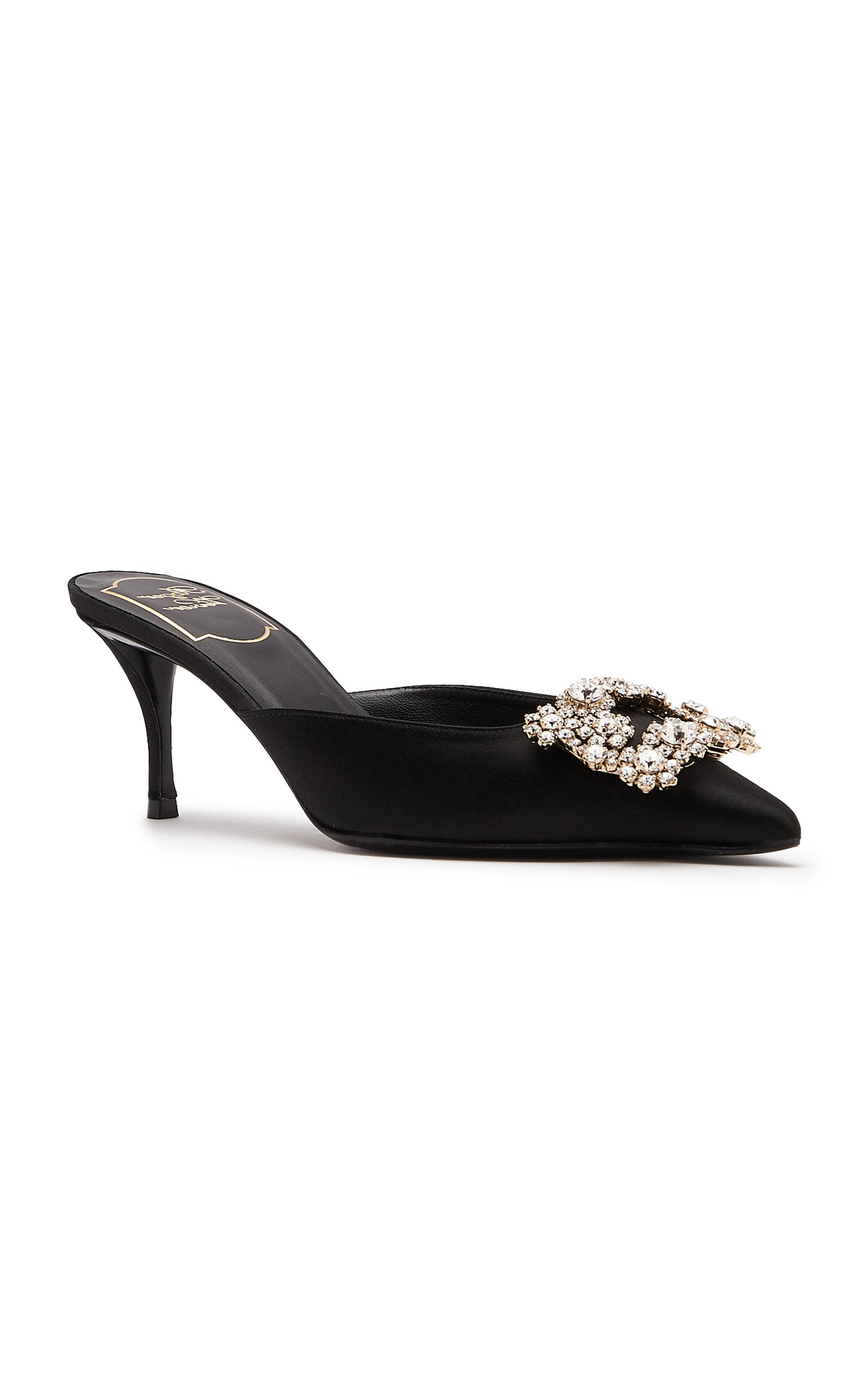 Flower-Detailed Buckle Satin Mules black - 5