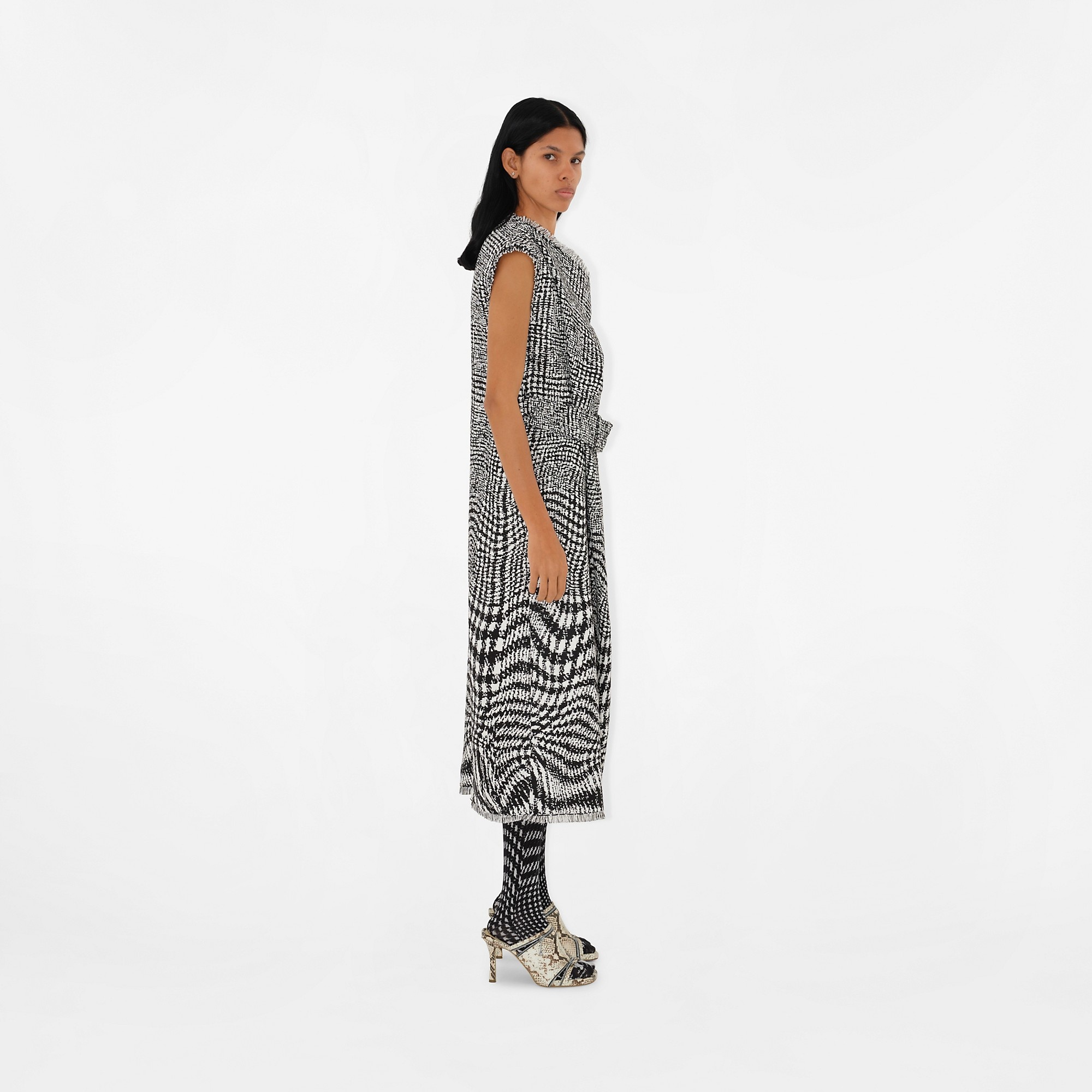 Warped Houndstooth Linen Blend Dress - 3