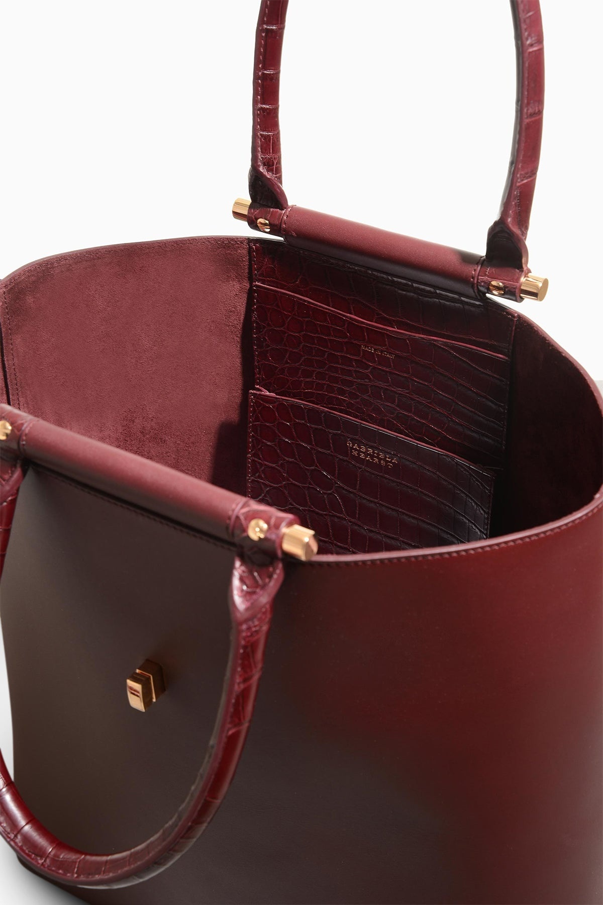 Vevers Tote Bag in Bordeaux Leather with Crocodile Leather Handle - 3