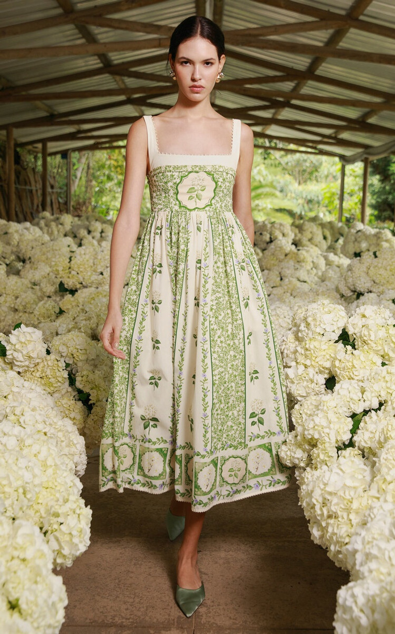 Agua by Agua Bendita Barbara Embroidered Cotton Midi Dress green outlook