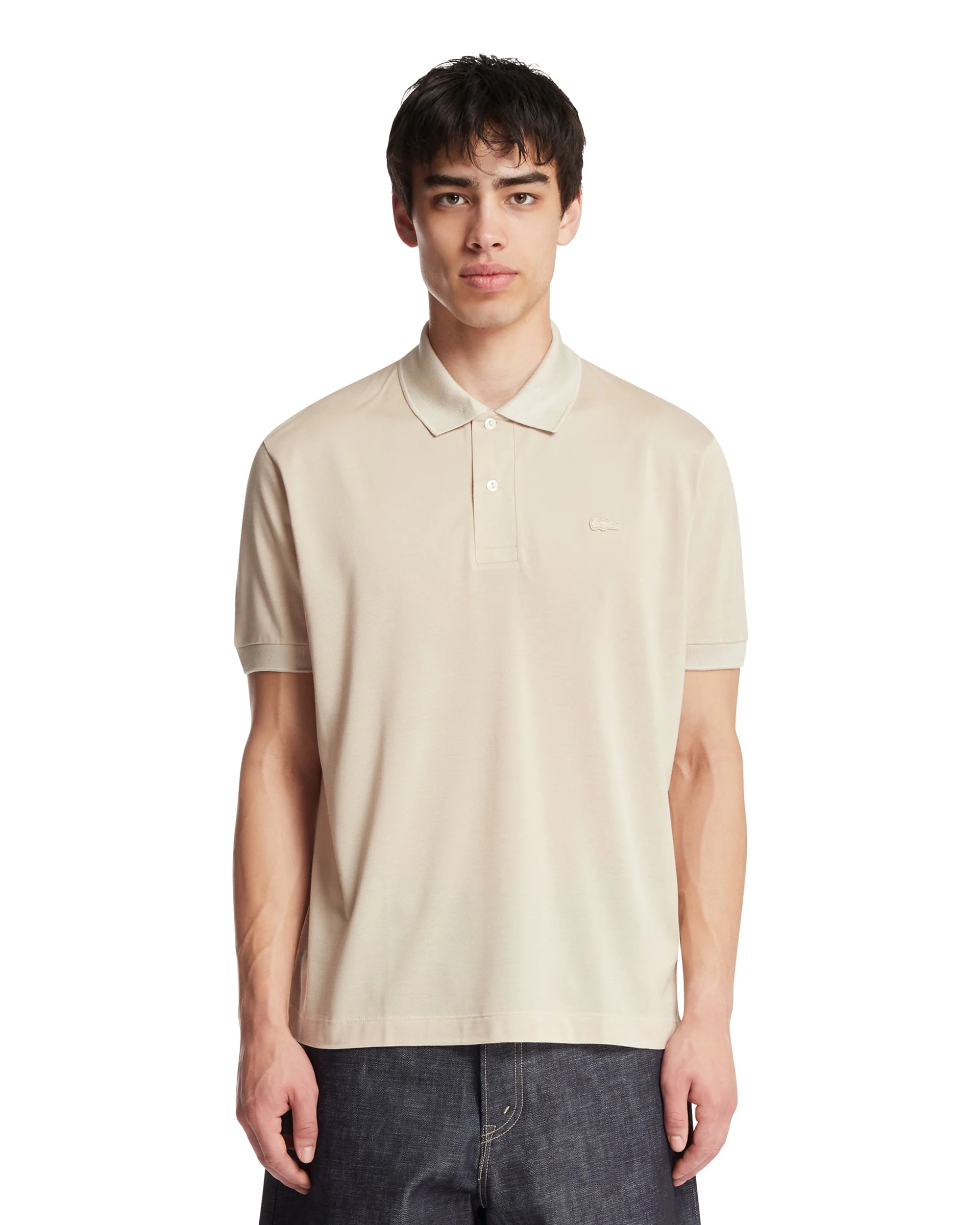 Beige Classic Fit Silk Pique Polo - 1