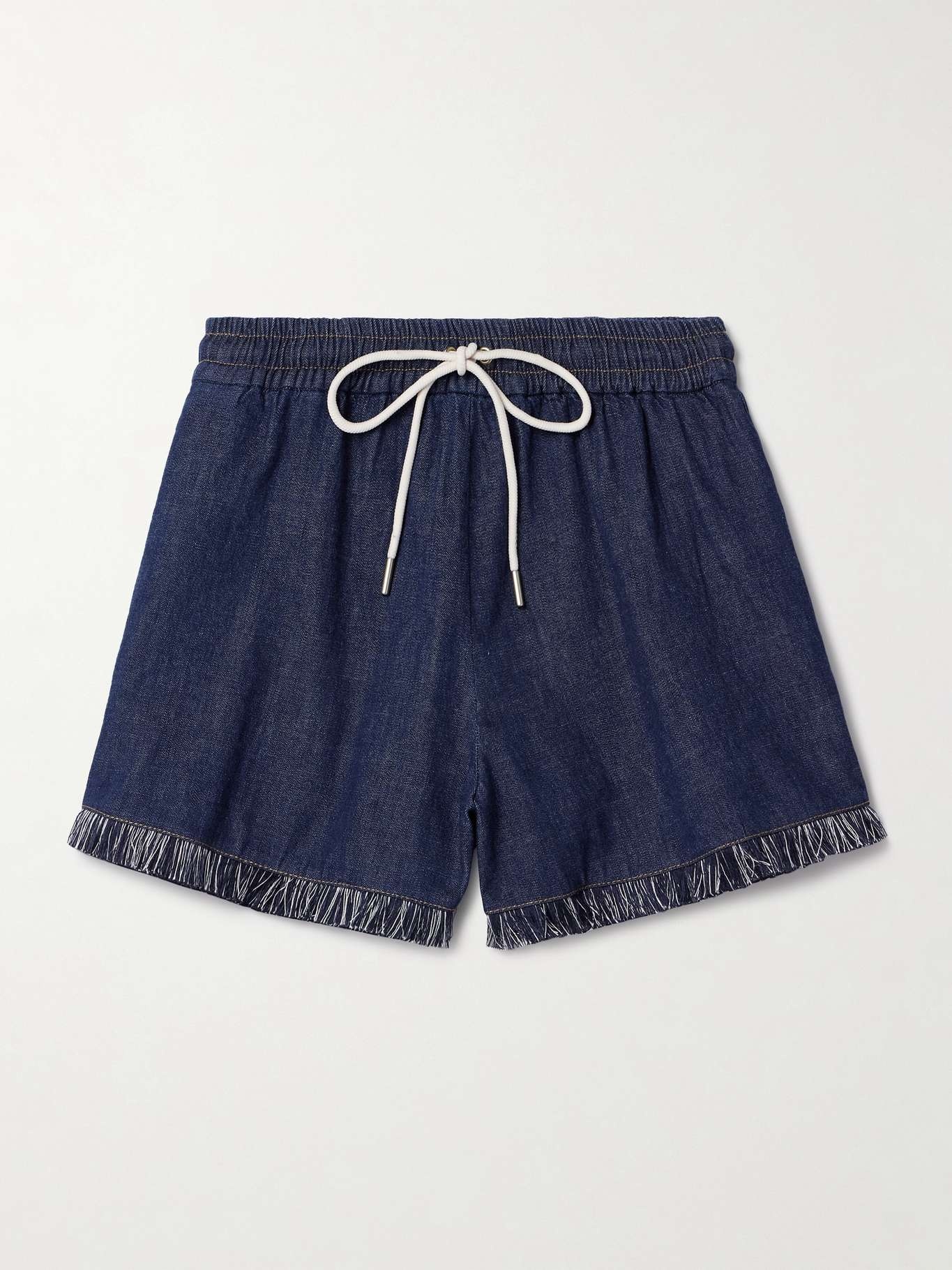 Rhiannon frayed cotton-chambray shorts Navy - 1