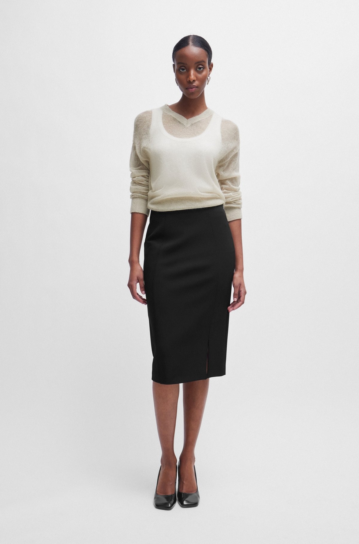 V-NECK SWEATER IN A SHEER KNIT - 3