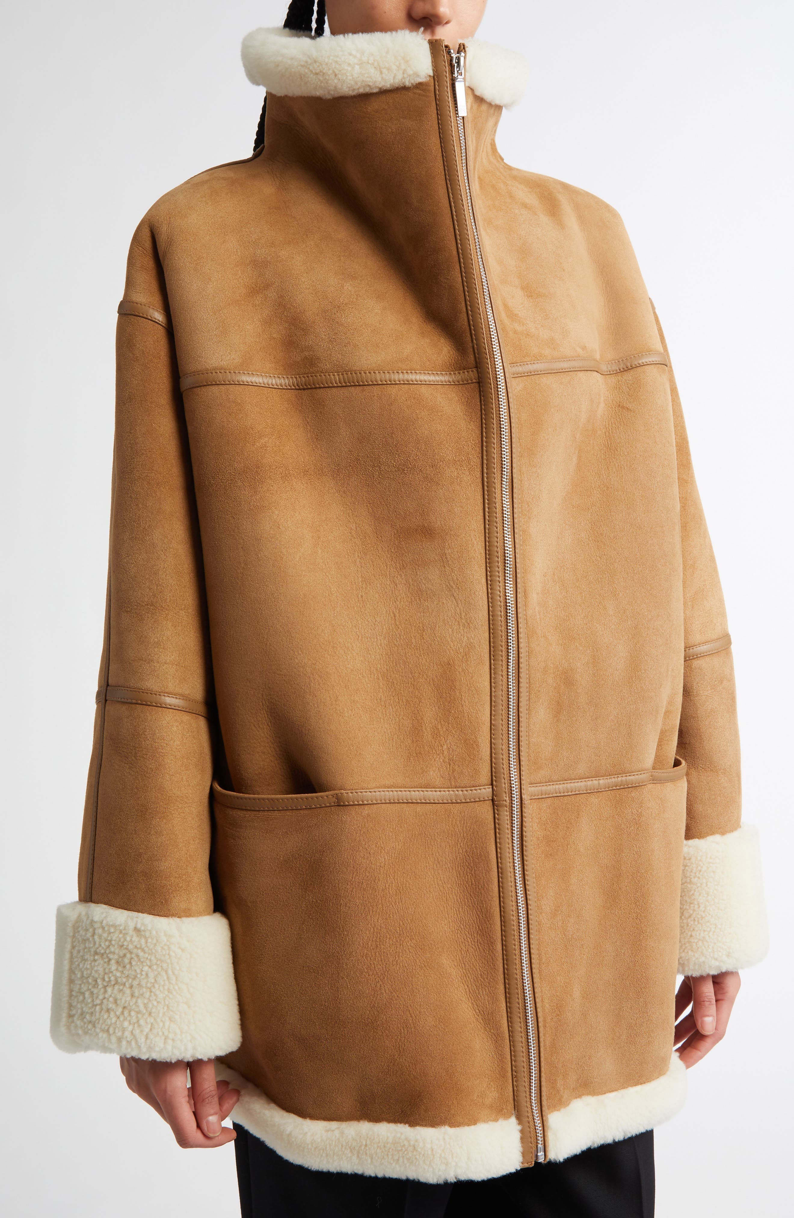 TOTEME Signature Genuine Shearling Jacket in Biscuit at Nordstrom - 6