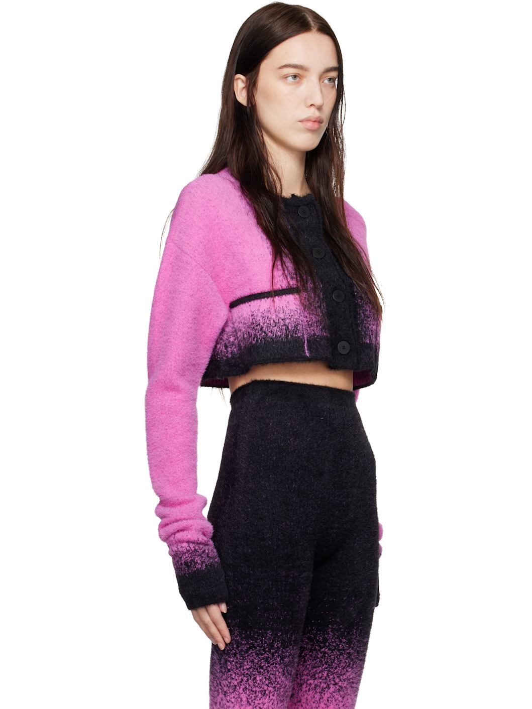 Black & Pink Boxy Knit Cardigan - 2