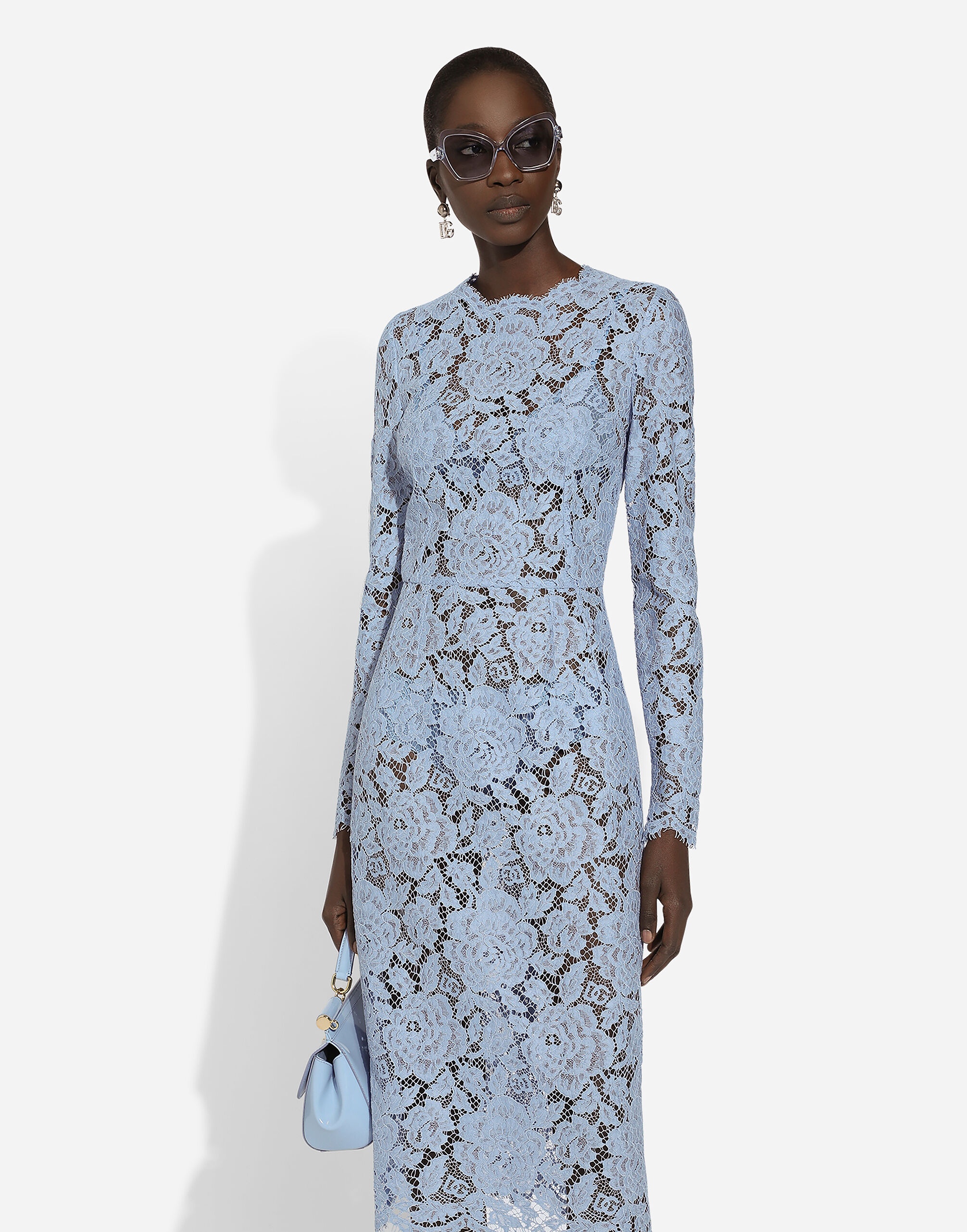 Calf-length sheath dress in branded floral cordonetto lace - 5