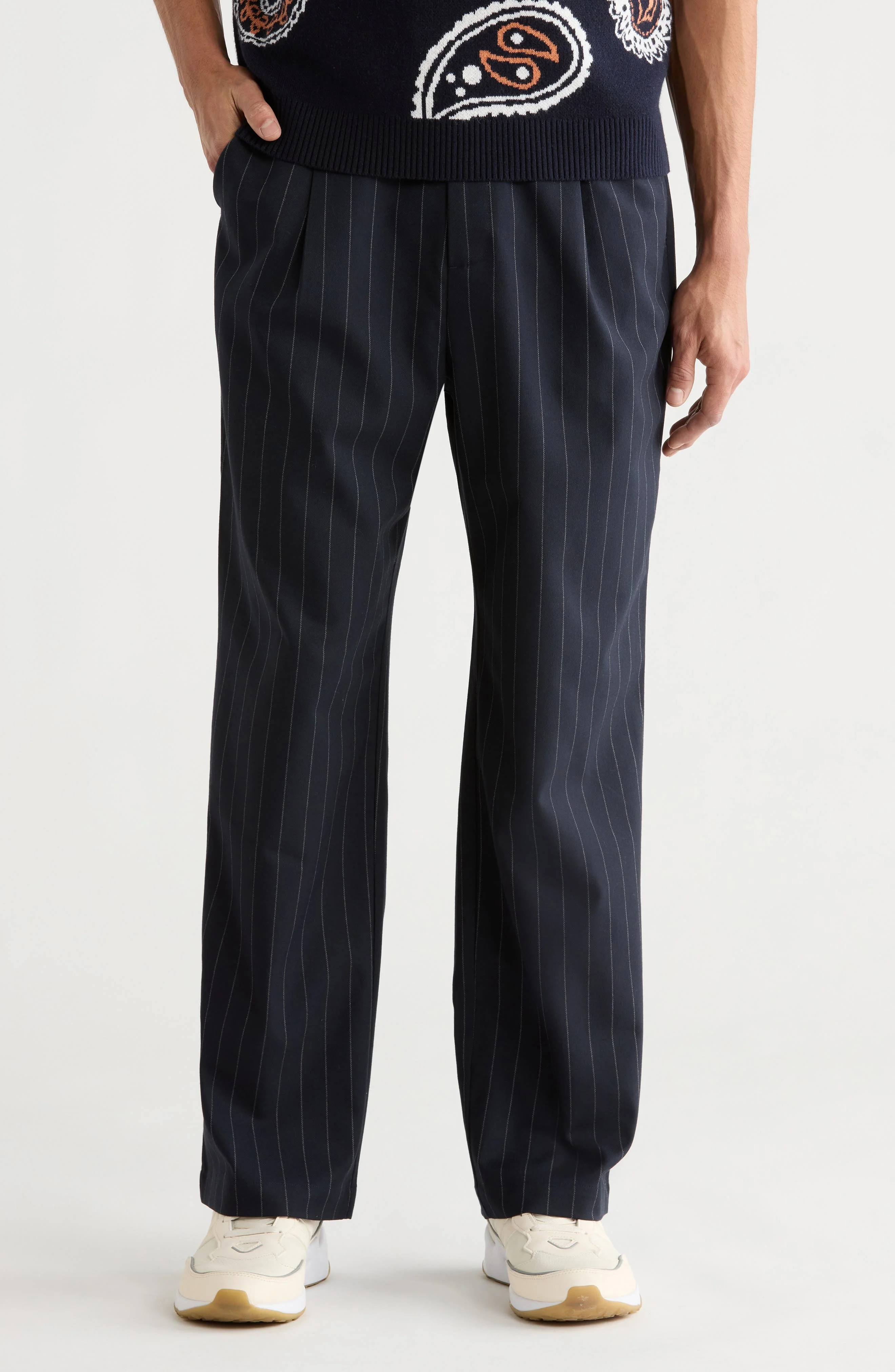Malbon Golf Emmett Pleated Straight Leg Pants in Navy at Nordstrom - 1