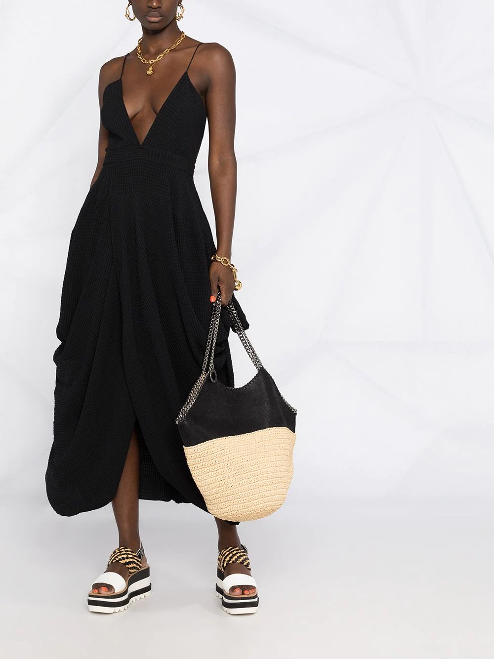 plunge-neck draped midi-dress - 2