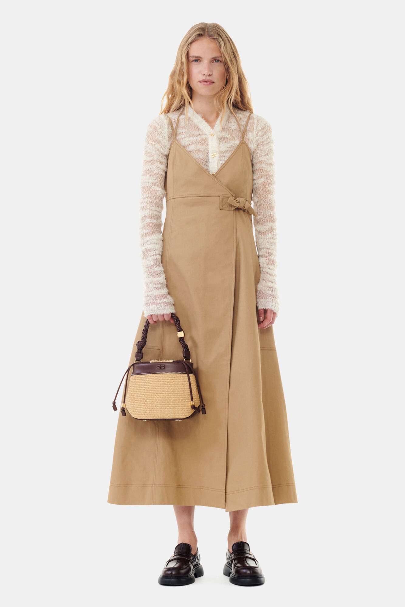 BROWN GANNI BOU BUCKET BAG RAFFIA - 3