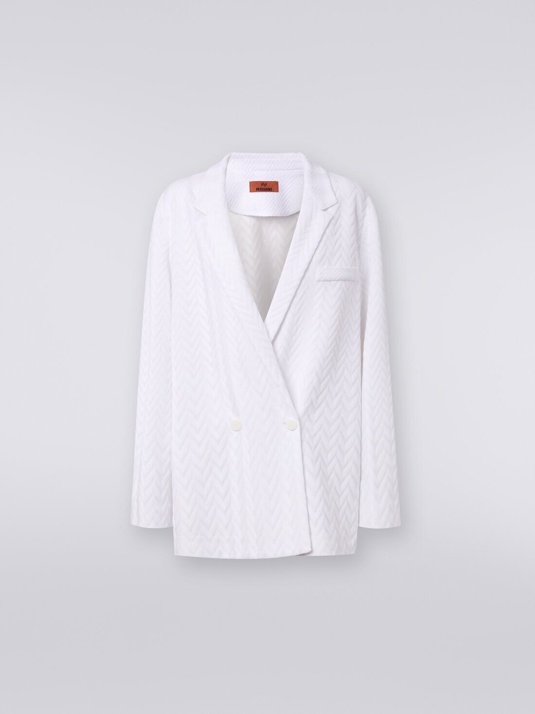 Double-breasted blazer in tonal zigzag cotton and viscose - 1