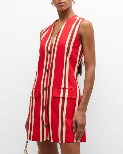 SIMONMILLER Carob Striped Linen Cotton Sleeveless Mini Dress outlook