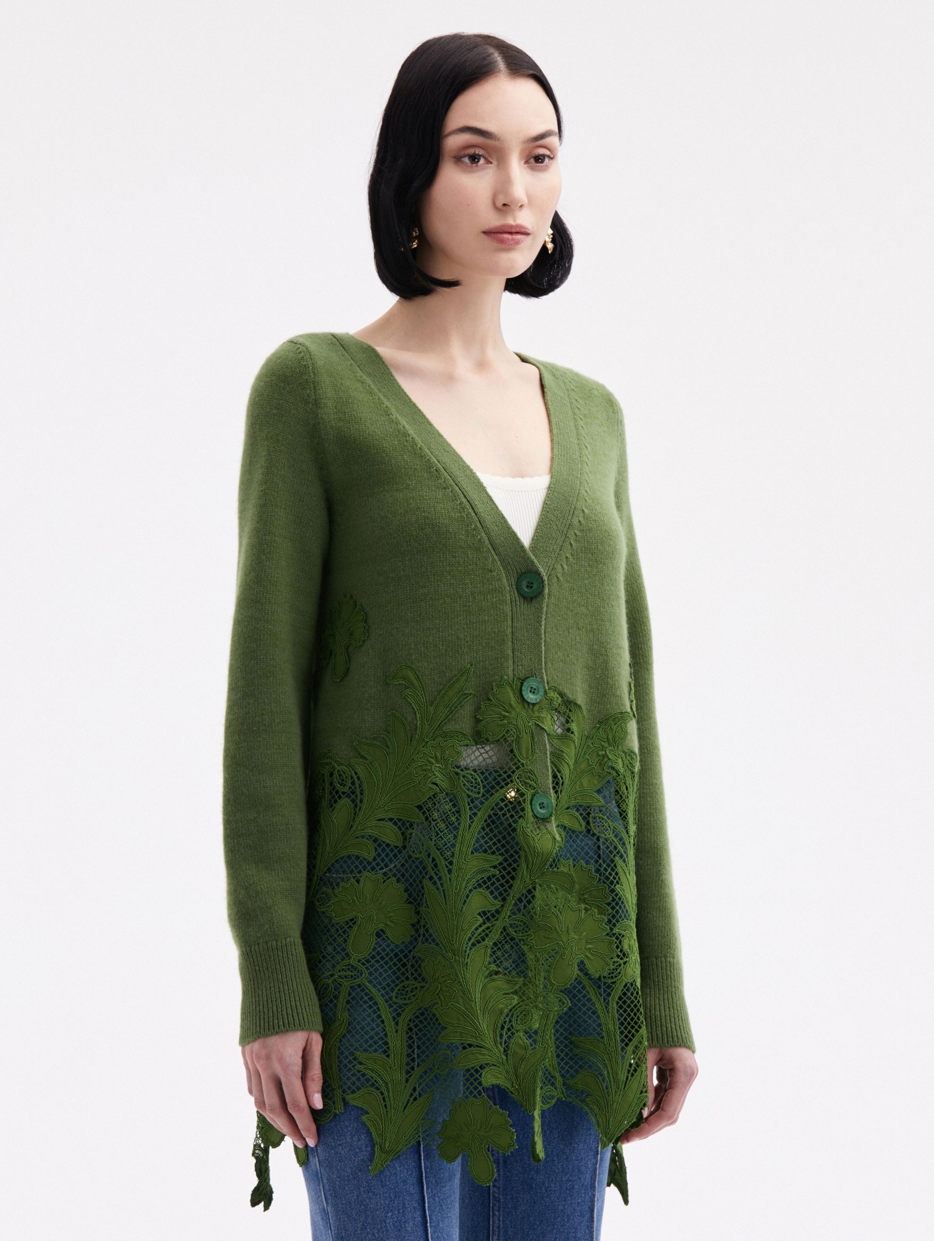 MARBLED CARNATION GUIPURE LONG CARDIGAN - 4