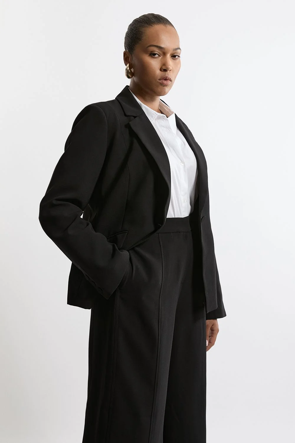 Plus Size Tailored Crepe Single Breasted Blazer Jacket - 1