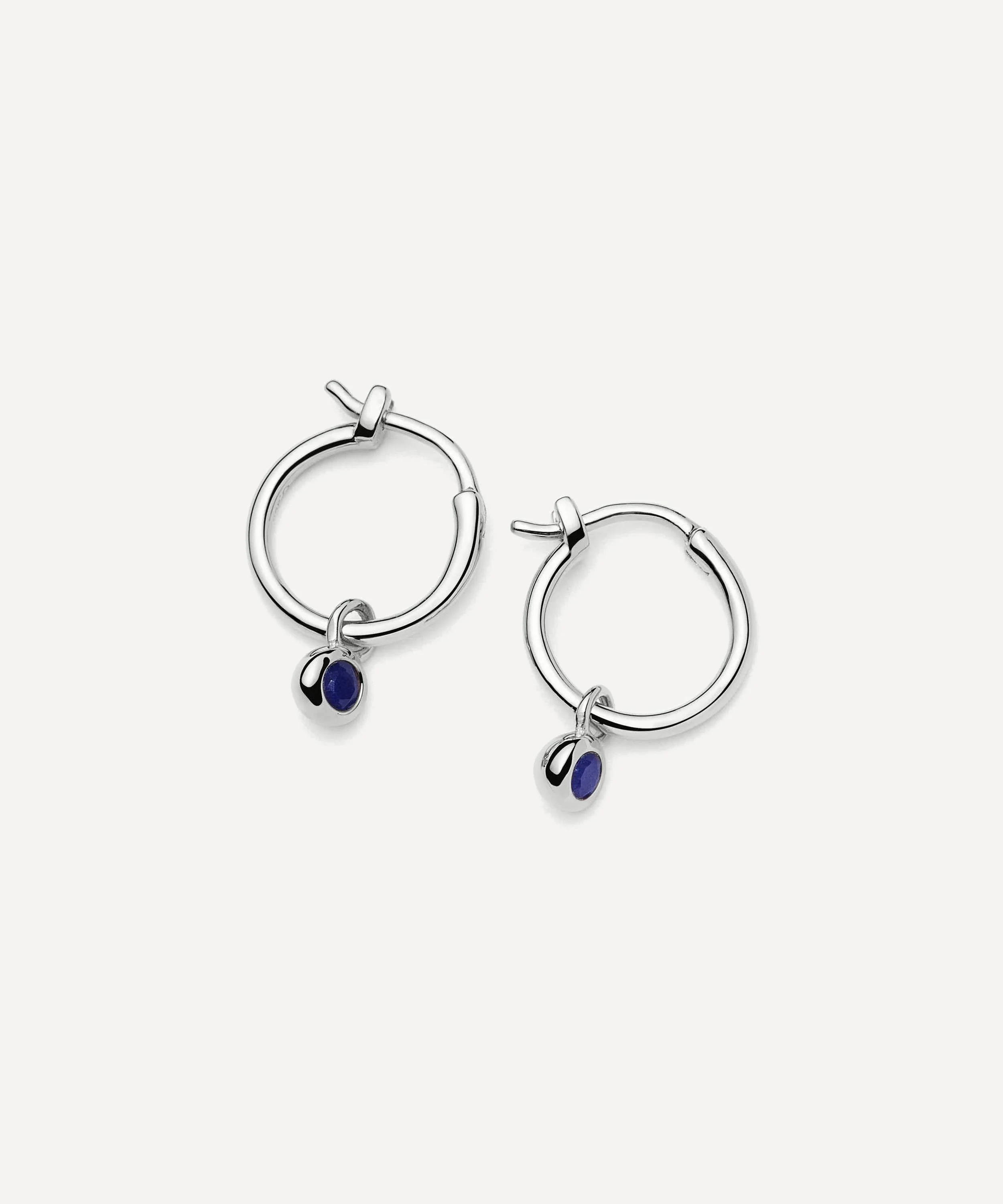 Sterling Silver September Birthstone Mini Charm Hoop Earrings - 1