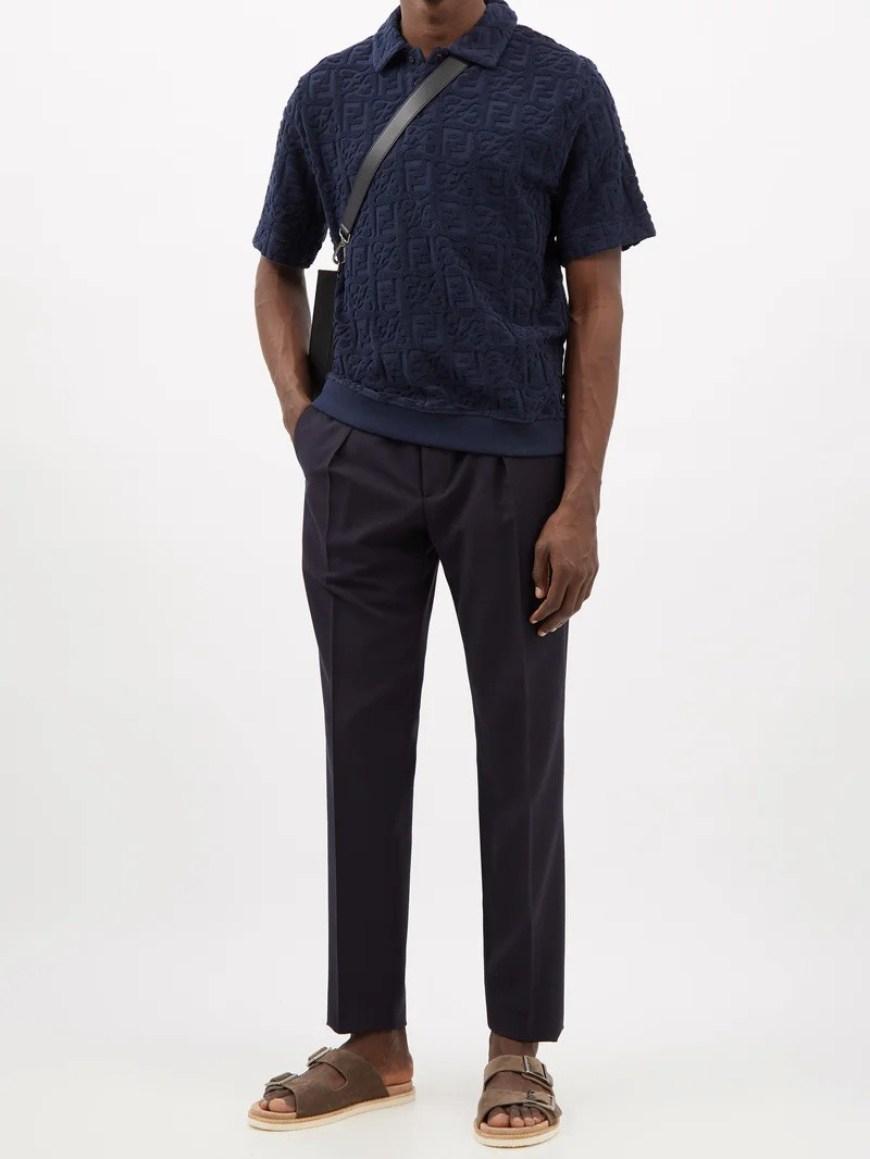 FENDI Logo-patch tailored wool-blend trousers outlook