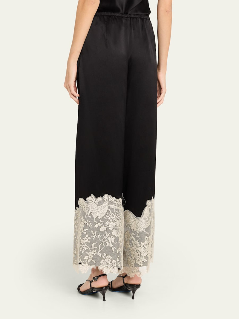 Chicken Lace-Trim Silk Wide-Leg Pajama Pants 3