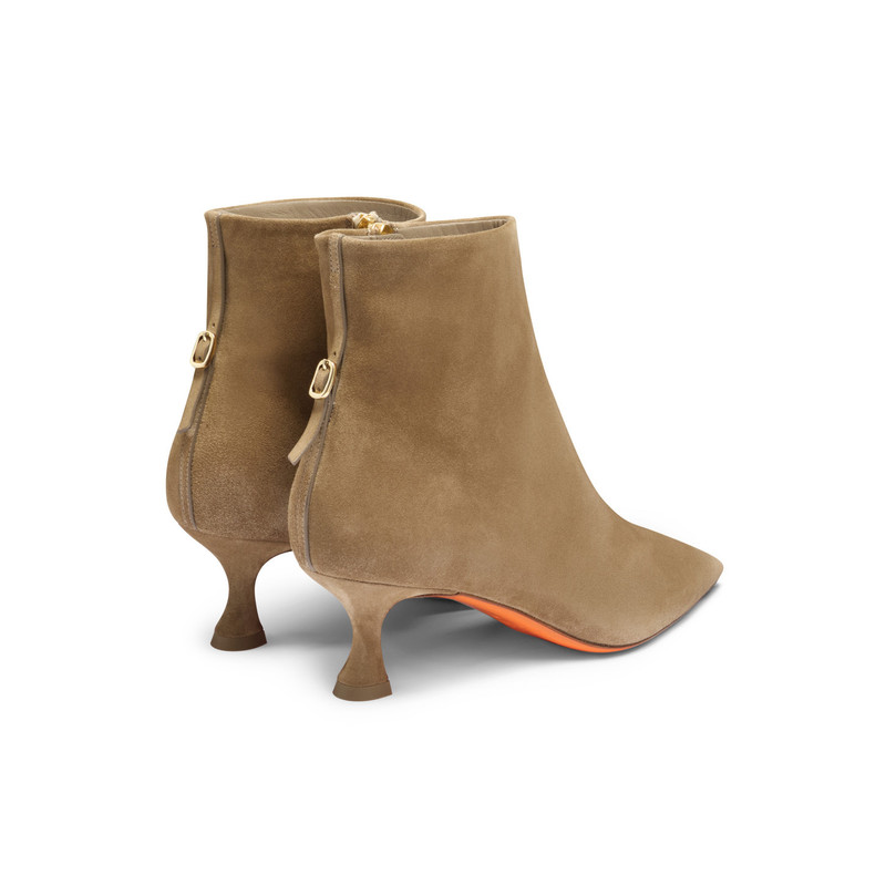 Women's beige suede mid-heel ankle boot 4