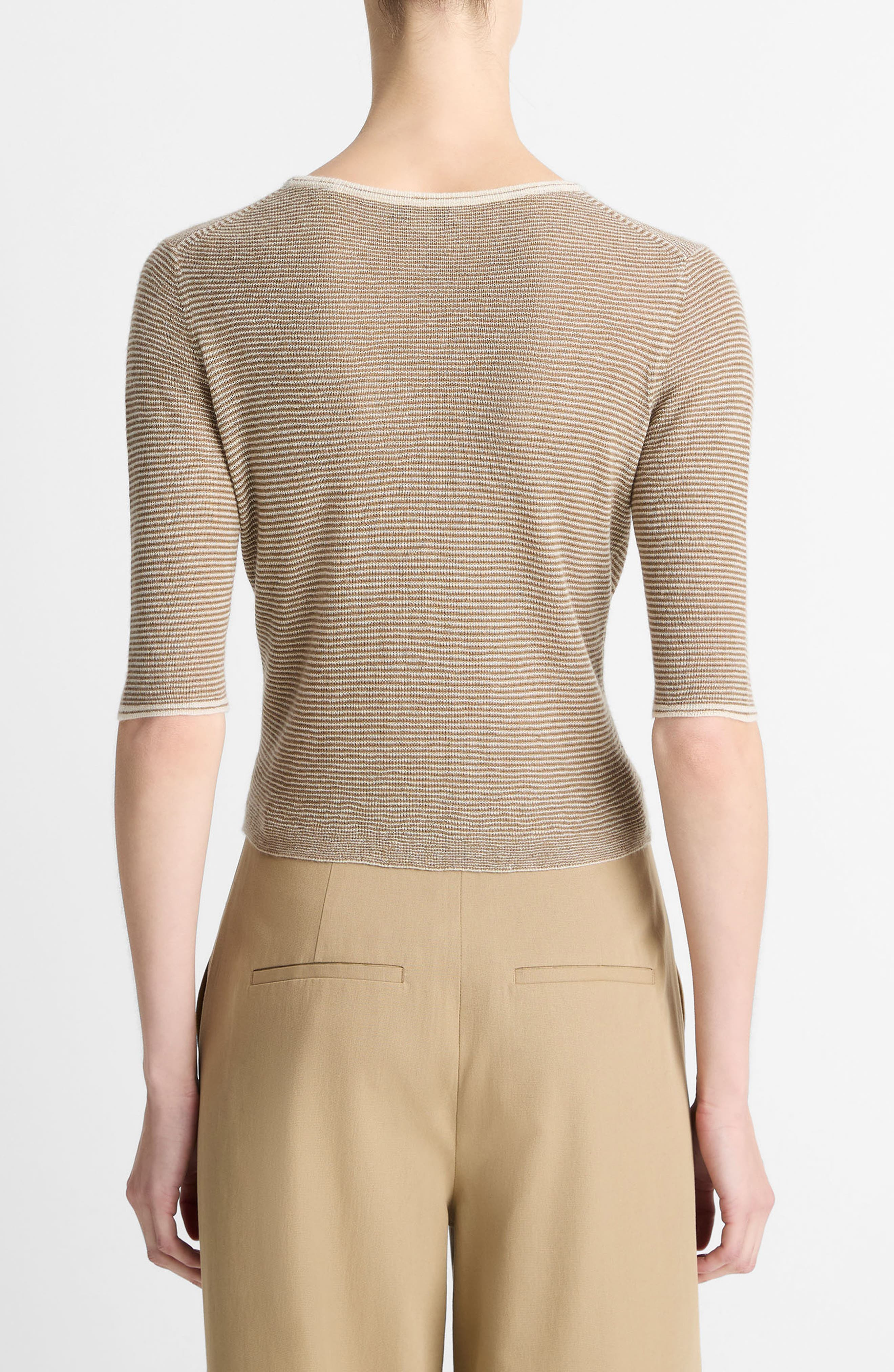 Vince Microstripe V-Neck Cashmere & Silk Cardigan in Off White/tapenade at Nordstrom - 2